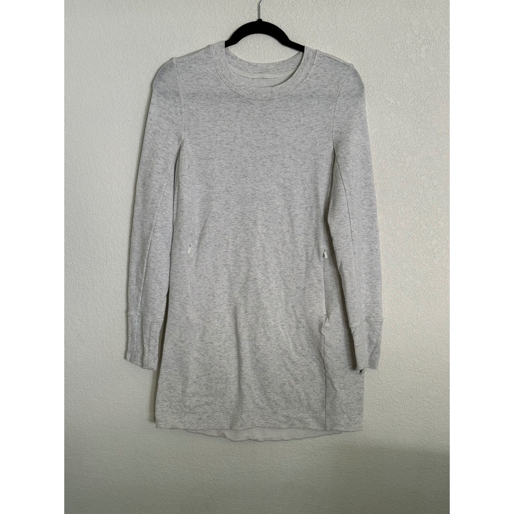 Athleta Coaster Luxe Sweatshirt Dress Grey Heather Long Sleeve Mini Pockets M